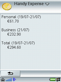 Приложение Handy Expense для смартфонов Sony Ericsson UIQ 3.0: Тип отчета