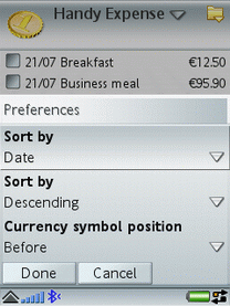 Handy Expense программа для Sony Ericsson  M600i, Sony Ericsson W950i: Пример отчета